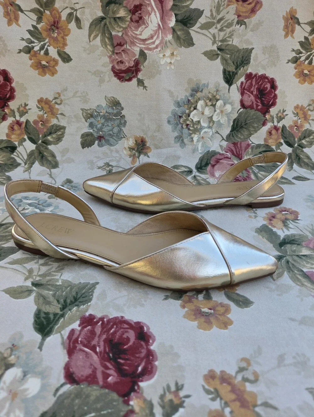 J.Crew Metallic Gold Pointed-Toe Slingback Flats Women's 9